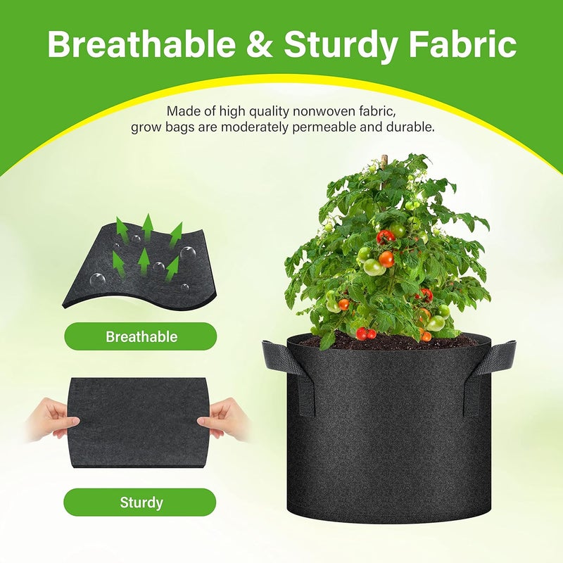 HealSmart 6-Pack 5 Gallon Nonwoven Grow Bags, Aeration Fabric Pots with Handles, Suitable for Garden Fruits, Vegetables and Flowers, Black - Image 3